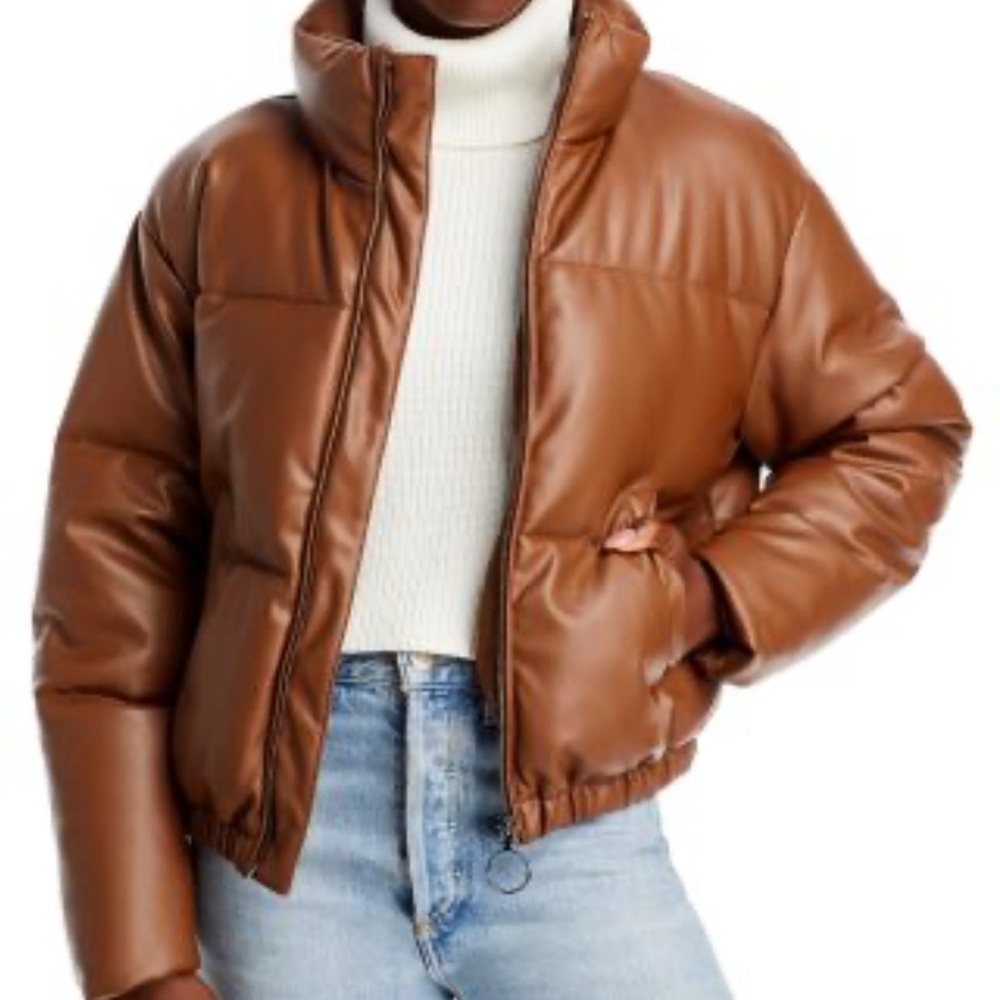 Aqua Faux Leather Jacket in Warm Brown - Picture 4 of 5